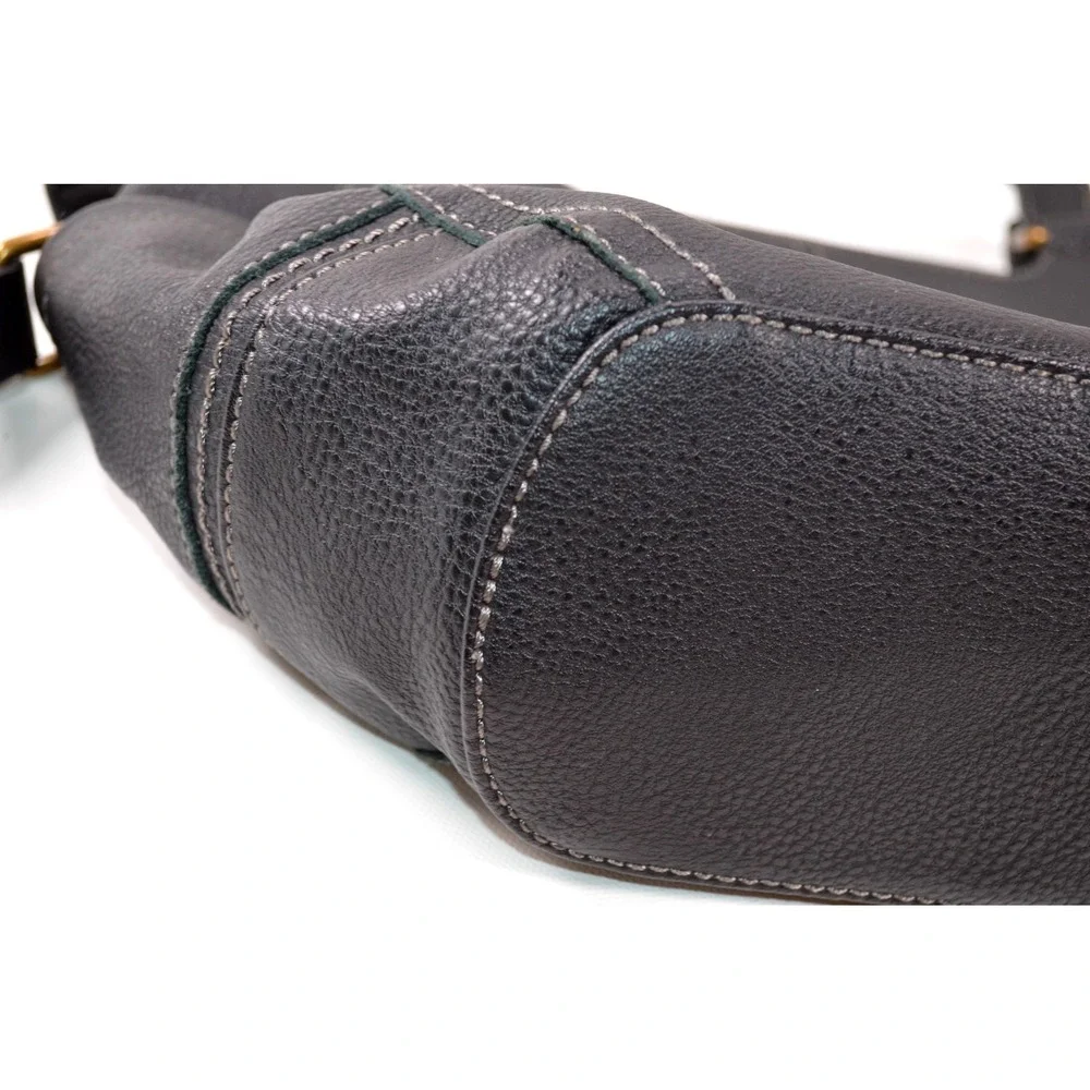 The Sak Black Pebbled Leather Hobo Shoulder Bag Zip Double Handle‎ 3 Section